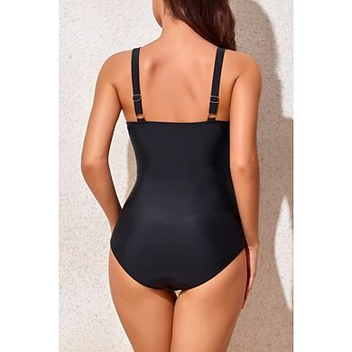 Women's One Piece Swimsuit V-Neck Wrap Front Ruched Tummy Control Adjustable Straps for Beach Pool