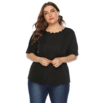 Women's Plus Size Short Sleeve Tops Curved V Neck Casual Loose Fit Shirts Summer Blouses Trendy Tops