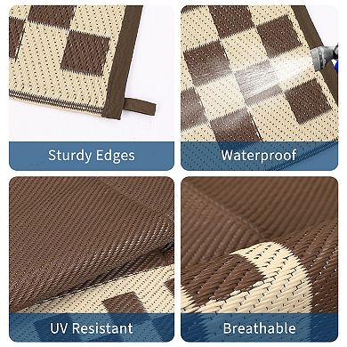UV Resistant Geometry Outdoor Rug Waterproof Easy Clean Plastic Deck Mat Stain Resistant Picnic Rug