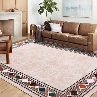 Washable Area Rugs Rugs for Living Room Bordered Rug Geometric Solid Rug Clearance Non Slip