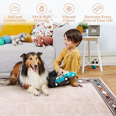 Washable Area Rugs Rugs for Living Room Bordered Rug Geometric Solid Rug Clearance Non Slip