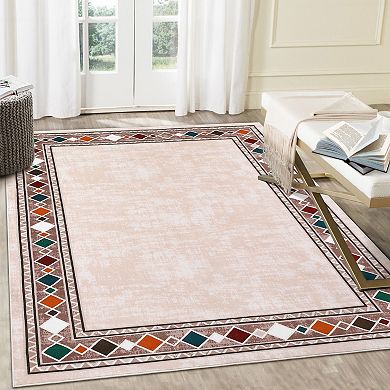 Washable Area Rugs Rugs for Living Room Bordered Rug Geometric Solid Rug Clearance Non Slip