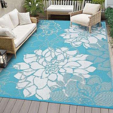Waterproof Reversible Plastic Straw Outdoor Rug Quick-Drying Lightweight Portable Carpet for Patio