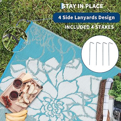 Waterproof Reversible Plastic Straw Outdoor Rug Quick-Drying Lightweight Portable Carpet for Patio