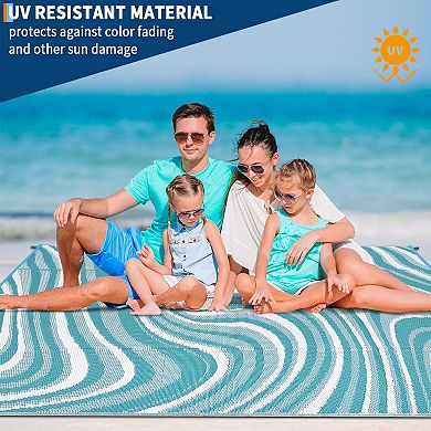 Outdoor Plastic Straw Rug Modern Striped, Easy Clean Collapsible Patio Mat Portable Low Pile Carpet
