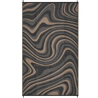 Outdoor Plastic Straw Rug Modern Striped, Easy Clean Collapsible Patio Mat Portable Low Pile Carpet