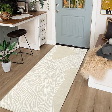 Washable Runner Rug Modern Runner Rug Non Slip Abstract Hallway Runners Low Pile Lines Printed