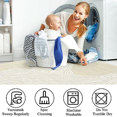 Washable Runner Rug Modern Runner Rug Non Slip Abstract Hallway Runners Low Pile Lines Printed