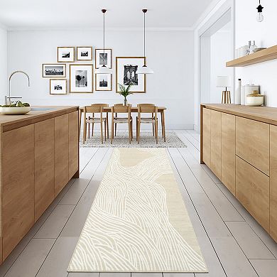 Washable Runner Rug Modern Runner Rug Non Slip Abstract Hallway Runners Low Pile Lines Printed