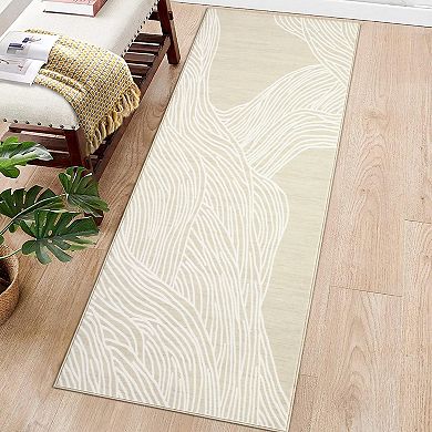 Washable Runner Rug Modern Runner Rug Non Slip Abstract Hallway Runners Low Pile Lines Printed