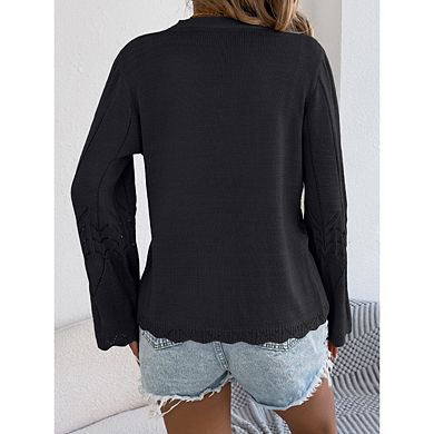 Women's Crochet Cardigans Long Sleeve Tie Front Bow Hollow Out Knit Vacation Cardigan Sweaters