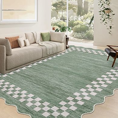 Large Washable Rugs Modern Geometric Scalloped Throw Carpet