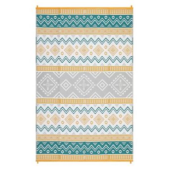 Waterproof Outdoor Rug Geometric Patio Carpet, UV Resistant, Easy Clean, Lightweight Durable Mat