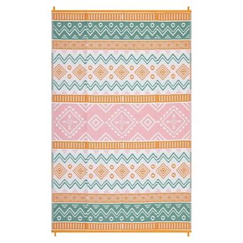 Waterproof Outdoor Rug Geometric Patio Carpet, UV Resistant, Easy Clean, Lightweight Durable Mat