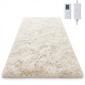 Electric Heated Floor Mat Soft Rug,6Heat Level,Auto-Off,Foot Warmer,Livingroom Bedroom,White