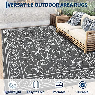 Reversible Outdoor Rug Modern UV Resistant Waterproof Plastic Patio Carpet Easy to Clean Mat