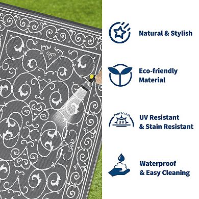 Reversible Outdoor Rug Modern UV Resistant Waterproof Plastic Patio Carpet Easy to Clean Mat