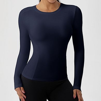 Women's Long Sleeve Crew Neck Workout Gym T Shirts Dry Athletic Basic Tops