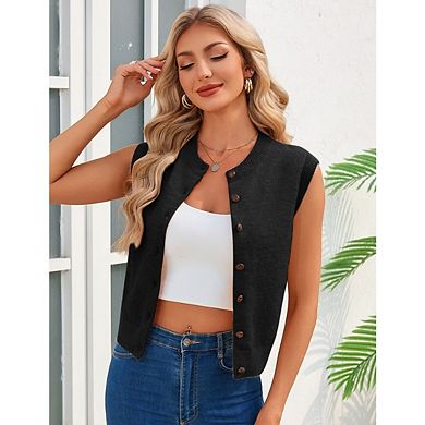 Women Sleeveless Vest Tops Sweater Tops Spring Trendy Knit Vests Cute Button