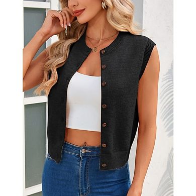 Women Sleeveless Vest Tops Sweater Tops Spring Trendy Knit Vests Cute Button