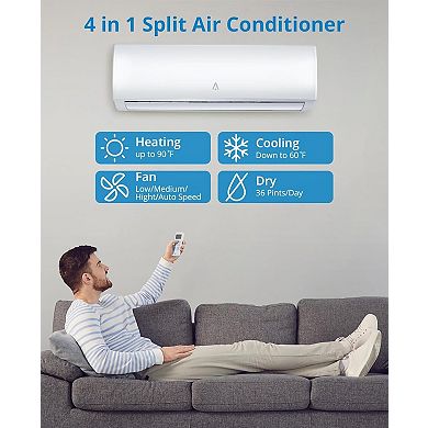 9,000Btus Mini Split AC,19 SEER2 Wall Mounted AC with Heat Pump&Installation Kits,450Sq.ft