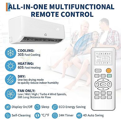 12,000K BTU Split Air Conditioner and Heater, SEER2 19, 208-230V, All- Season Application