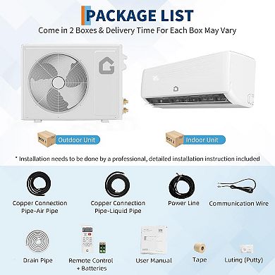 12,000K BTU Split Air Conditioner and Heater, SEER2 19, 208-230V, All- Season Application