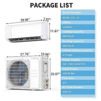 IDEALHOUSE 9000 BTU 20 SEER2 WiFi ABS Split Air Conditioner