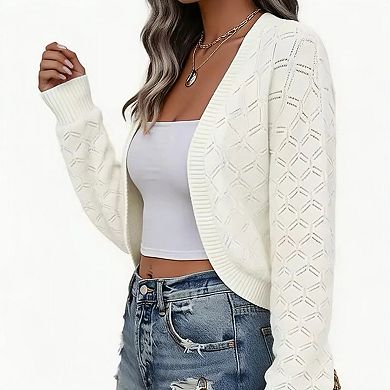 Women's Casual Cropped Cardigan, Short Length Open Front Knit Sweater, Lightweight Layering Top