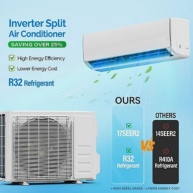 11500 BTU Wifi Enabled Split Air Conditioner & Heater,17 SEER2 208/230V,Heat Pump&Installation Kit