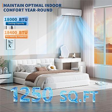 18000 BTU Mini Split Air Conditioner Heat Pump, 19 SEER2 208/230V Cools Up to 1250 Sq.ft