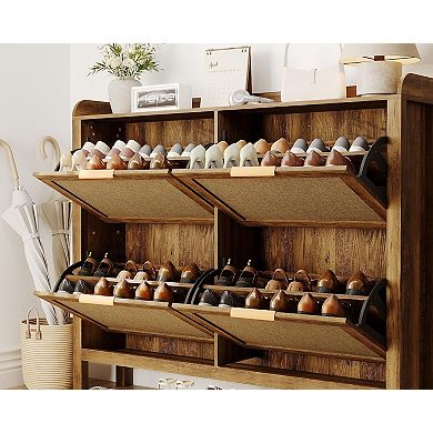 Farmhouse Rattan Shoe Cabinet, 47 Inch Boho Shoes Organizer