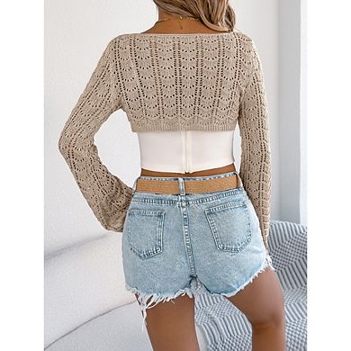 Women's Crochet Y2k Long Sleeve Shrug Hollow Out Sweater Cardigans