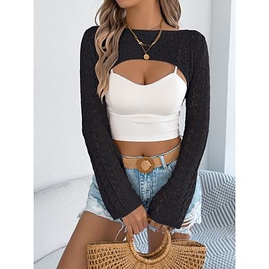 Women's Crochet Y2k Long Sleeve Shrug Hollow Out Sweater Cardigans
