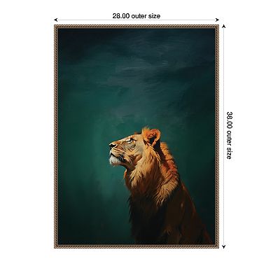 Lion on Tonal Blue Teal Green Abstract by The Creative Bunch Studio Framed Canvas Wall Art Print