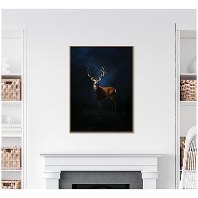 Cobalt Night Sky Deer by The Creative Bunch Studio Framed Canvas Wall Art Print