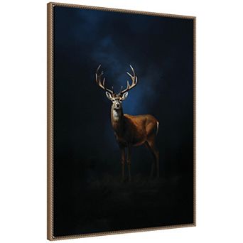 Cobalt Night Sky Deer by The Creative Bunch Studio Framed Canvas Wall Art Print