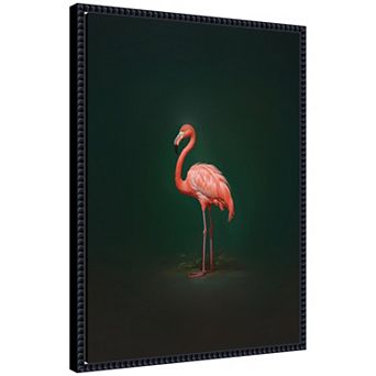 Flamingo Side View Rich Green Backdrop by The Creative Bunch Studio Framed Canvas Wall Art Print