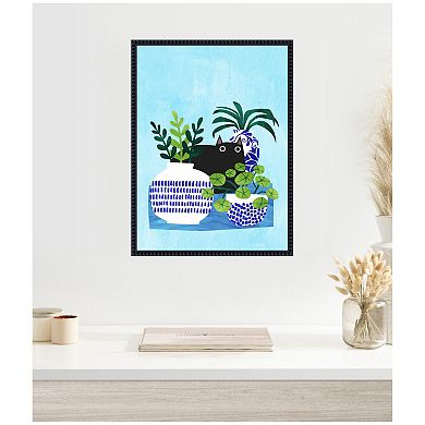 Blue Pots by Planet Cat Framed Canvas Wall Art Print