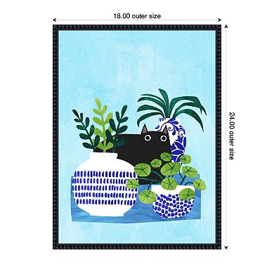 Blue Pots by Planet Cat Framed Canvas Wall Art Print