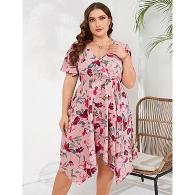 Women's Plus Size V-Neck Short Sleeve Dress