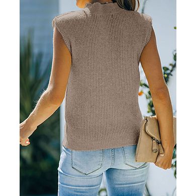 Women's Mock Neck Knit Sweater Vest Sleeveless Casual Trendy Summer Ribbed Pullover Tank Tops