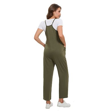 Women's Casual Jumpsuits V Neck Sleeveless Overalls Stretchy Romper with Pockets