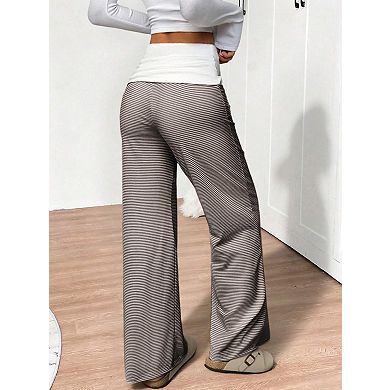 Women's Casual Striped Drawstring Pants with Belted Waist