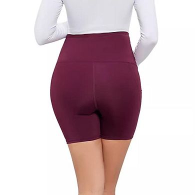 Women's High-Waist Maternity Yoga Shorts With Side Pockets