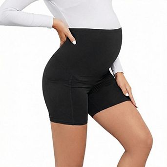 Women's High-Waist Maternity Yoga Shorts With Side Pockets
