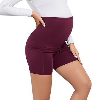 Women's High-Waist Maternity Yoga Shorts With Side Pockets