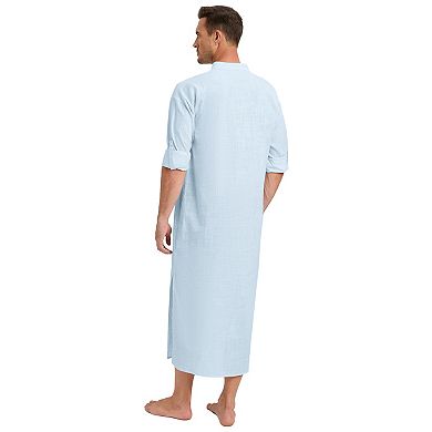 Men's Button Down Casual Long Sleeve Robe Side Split Gown Shirt Tops