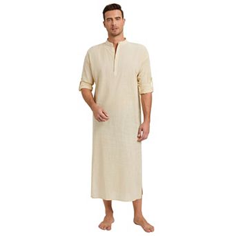 Men's Button Down Casual Long Sleeve Robe Side Split Gown Shirt Tops