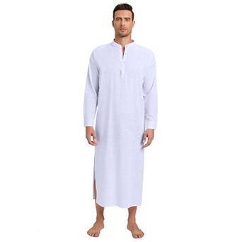 Men's Button Down Casual Long Sleeve Robe Side Split Gown Shirt Tops